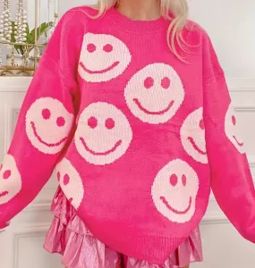 Hot Pink Smiley Sweater