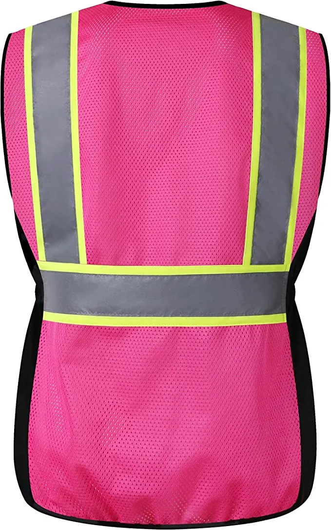 JKWEARSA  -  Made for the Curvy Girl - Safety Vest, Multi Pockets High Visibility Reflective Breathable Mesh Work Vest with Durable Zipper