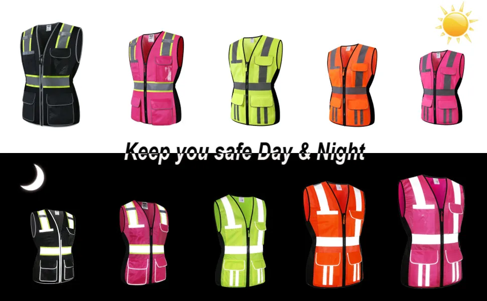 JKWEARSA  -  Made for the Curvy Girl - Safety Vest, Multi Pockets High Visibility Reflective Breathable Mesh Work Vest with Durable Zipper