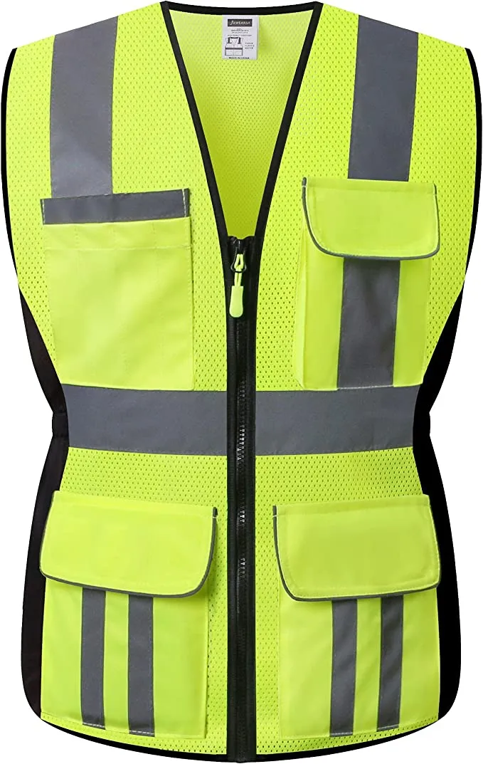 JKWEARSA  -  Made for the Curvy Girl - Safety Vest, Multi Pockets High Visibility Reflective Breathable Mesh Work Vest with Durable Zipper