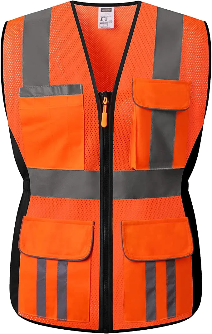 JKWEARSA  -  Made for the Curvy Girl - Safety Vest, Multi Pockets High Visibility Reflective Breathable Mesh Work Vest with Durable Zipper