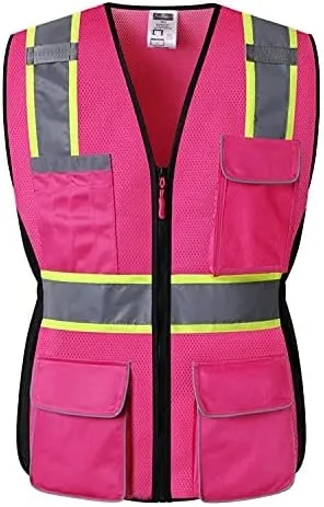 JKWEARSA  -  Made for the Curvy Girl - Safety Vest, Multi Pockets High Visibility Reflective Breathable Mesh Work Vest with Durable Zipper