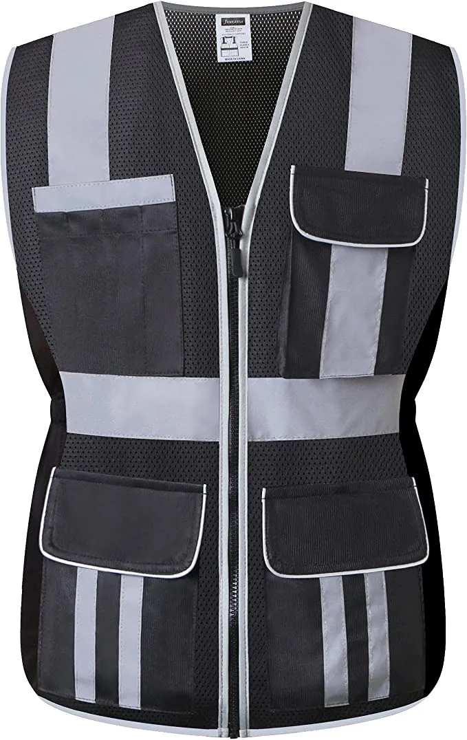 JKWEARSA  -  Made for the Curvy Girl - Safety Vest, Multi Pockets High Visibility Reflective Breathable Mesh Work Vest with Durable Zipper