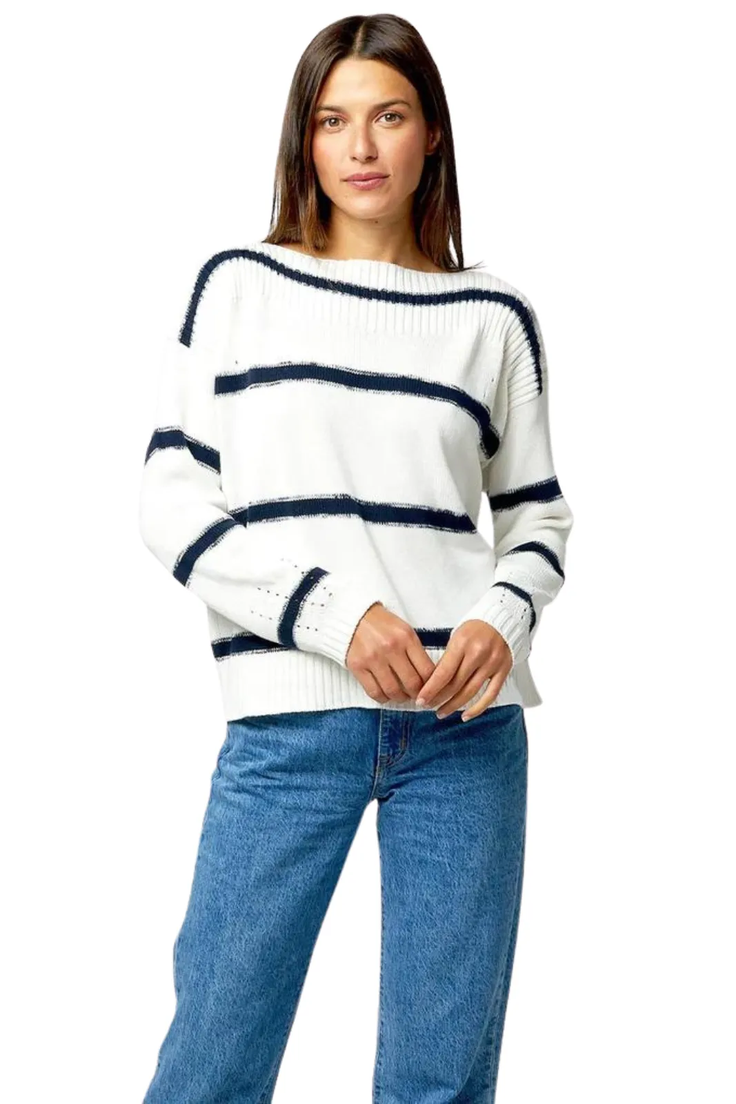 Kaia Stripe Sweater, White