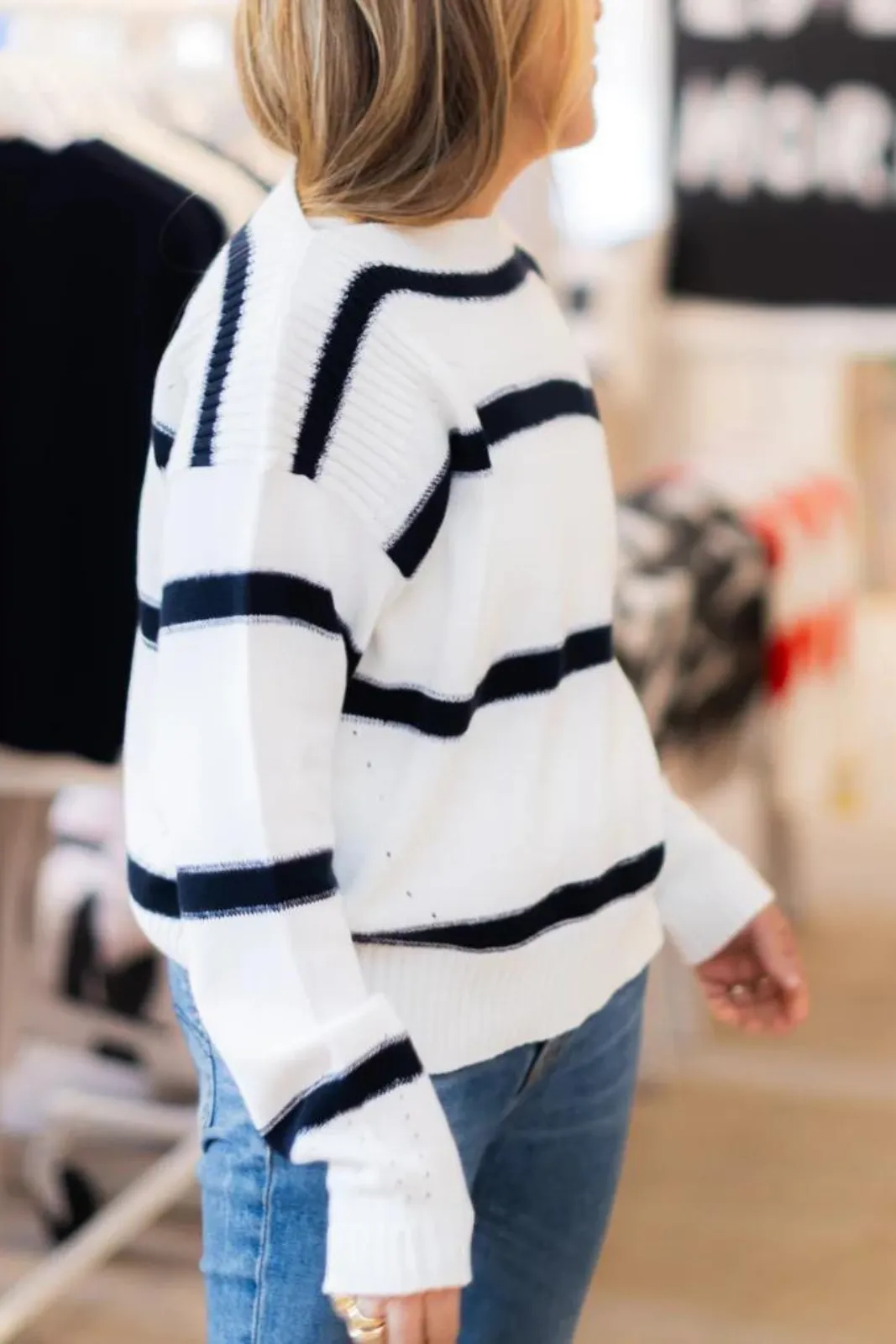 Kaia Stripe Sweater, White