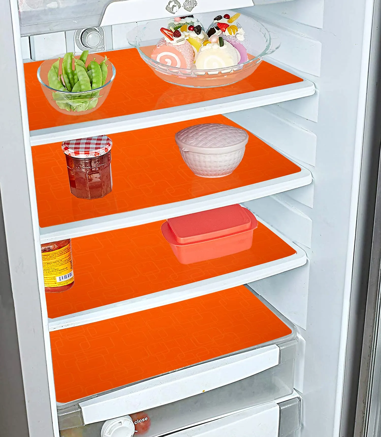 Kuber Industries Multi Purpose Waterproof,Stain Resistant, Washable Refrigerator/Fridge Drawer Mat, Set of 6 (Orange)