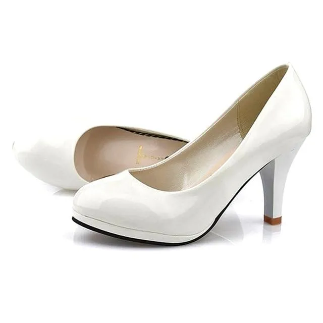 Large size 34 -42 Women Shoes Pointed Toe Pumps Dress High Heels Boat Wedding Shoes Waterproof platform