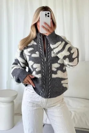 Layla grey knitted zip up sweater