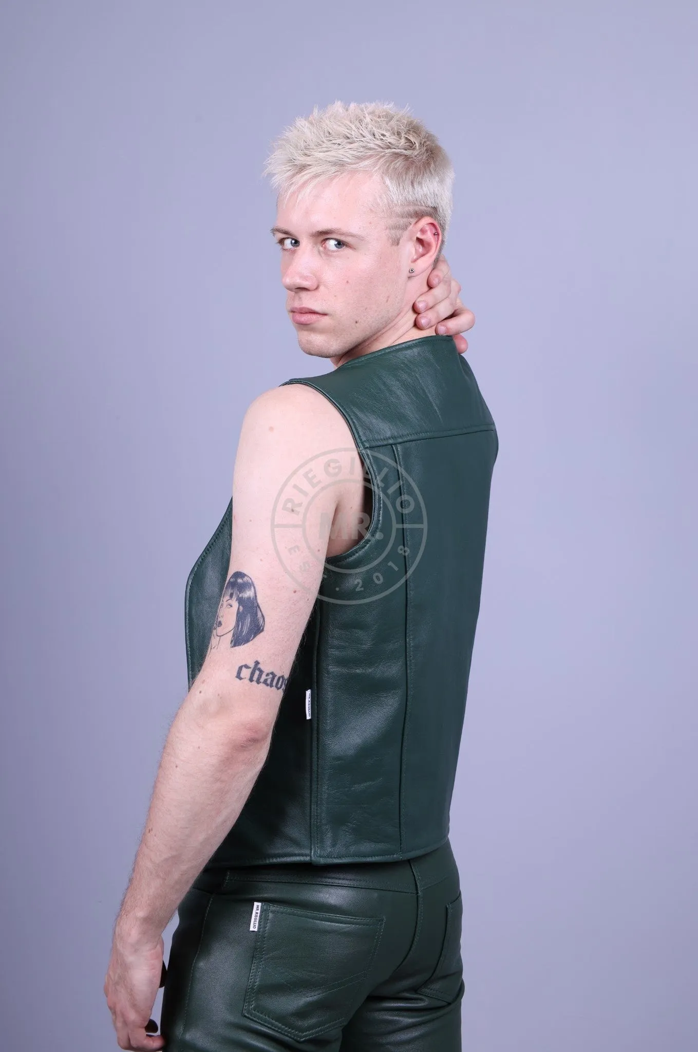 Leather Waistcoat - Dark Green