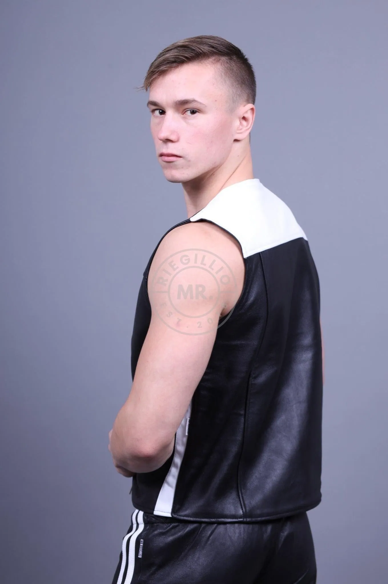 Leather Zipper Vest - White Panels