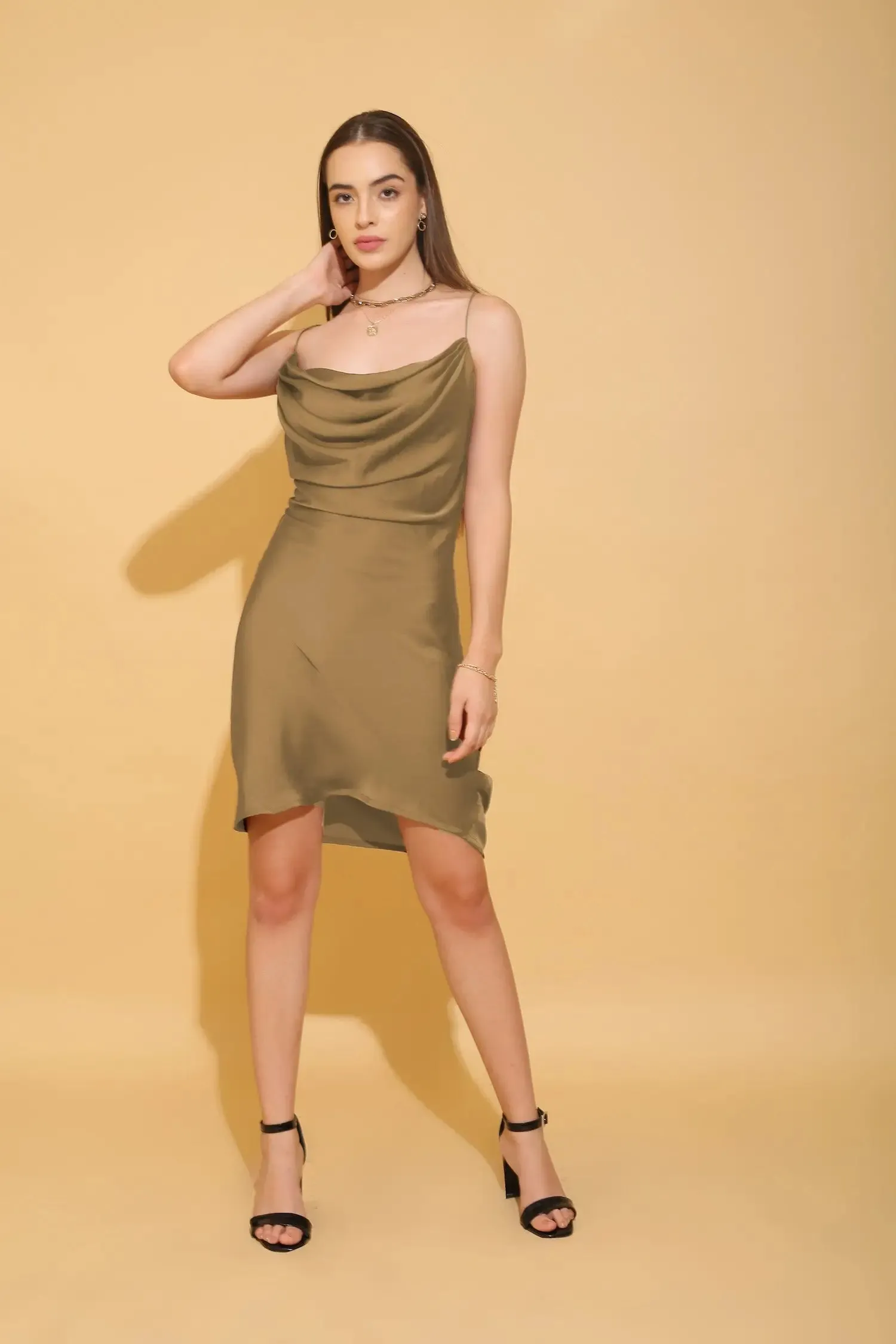 Lemon Green Cowl Neck Cami Dress