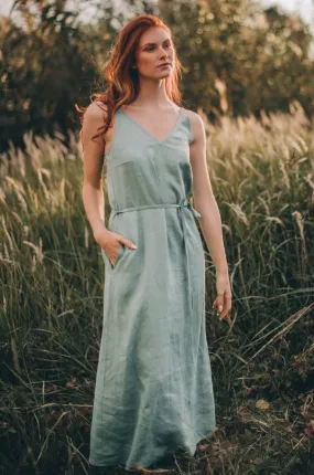 Linen Slip Dress with Strap Belt