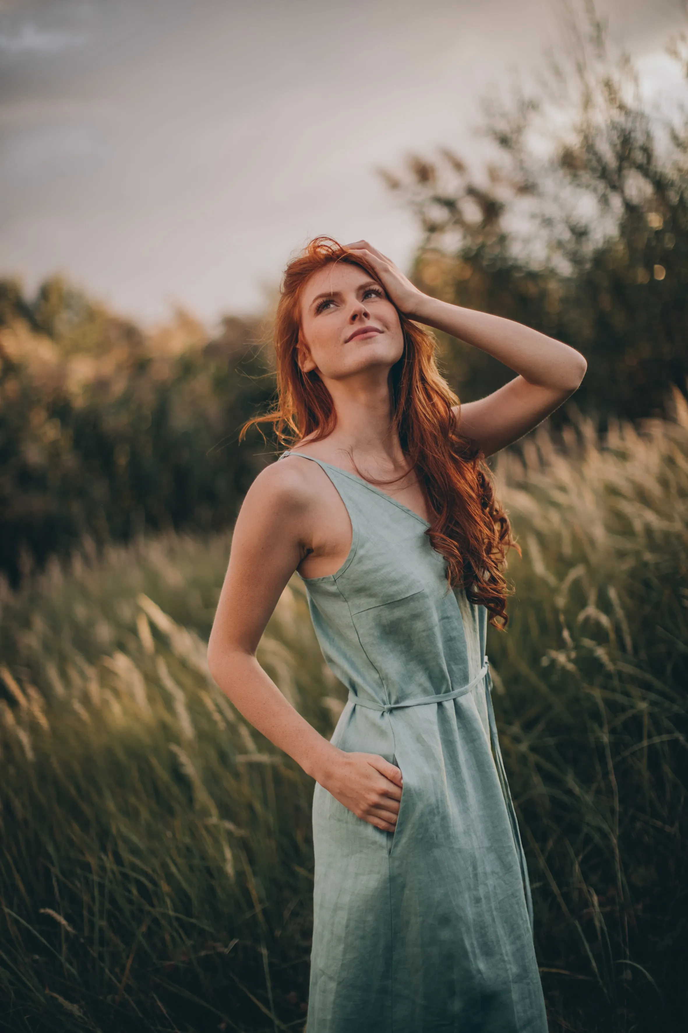 Linen Slip Dress with Strap Belt