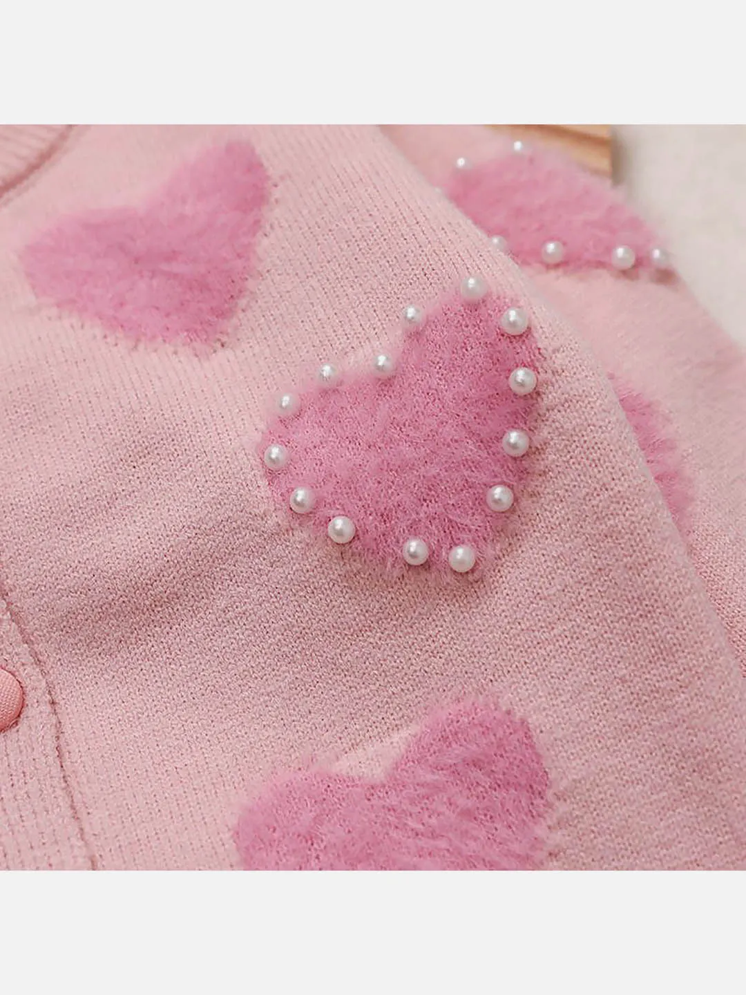 Little Surprise Box Baby Pink Pearl Hearts Warmer cardigan Sweater for Kids