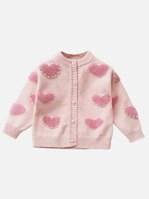 Little Surprise Box Baby Pink Pearl Hearts Warmer cardigan Sweater for Kids