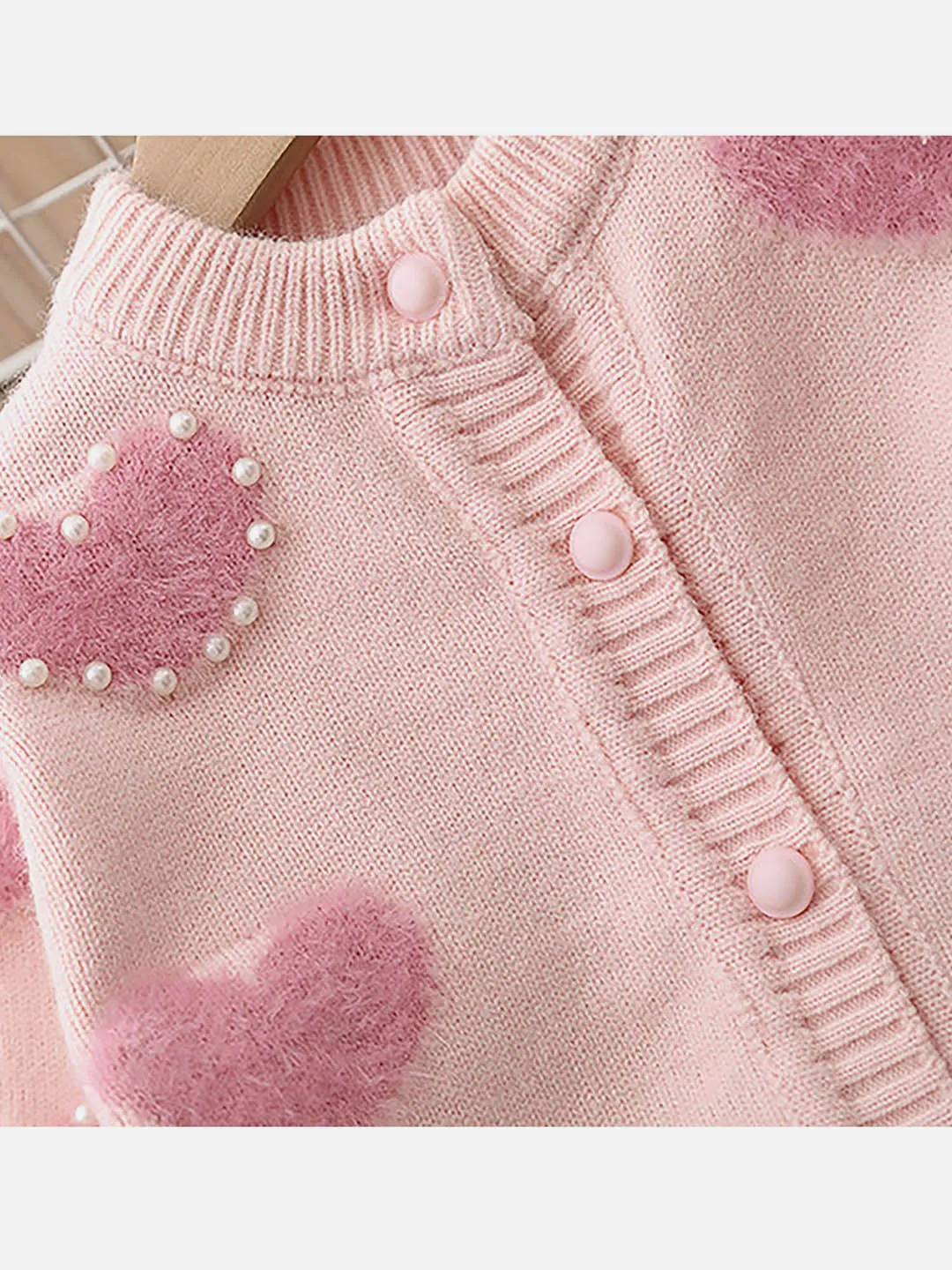 Little Surprise Box Baby Pink Pearl Hearts Warmer cardigan Sweater for Kids