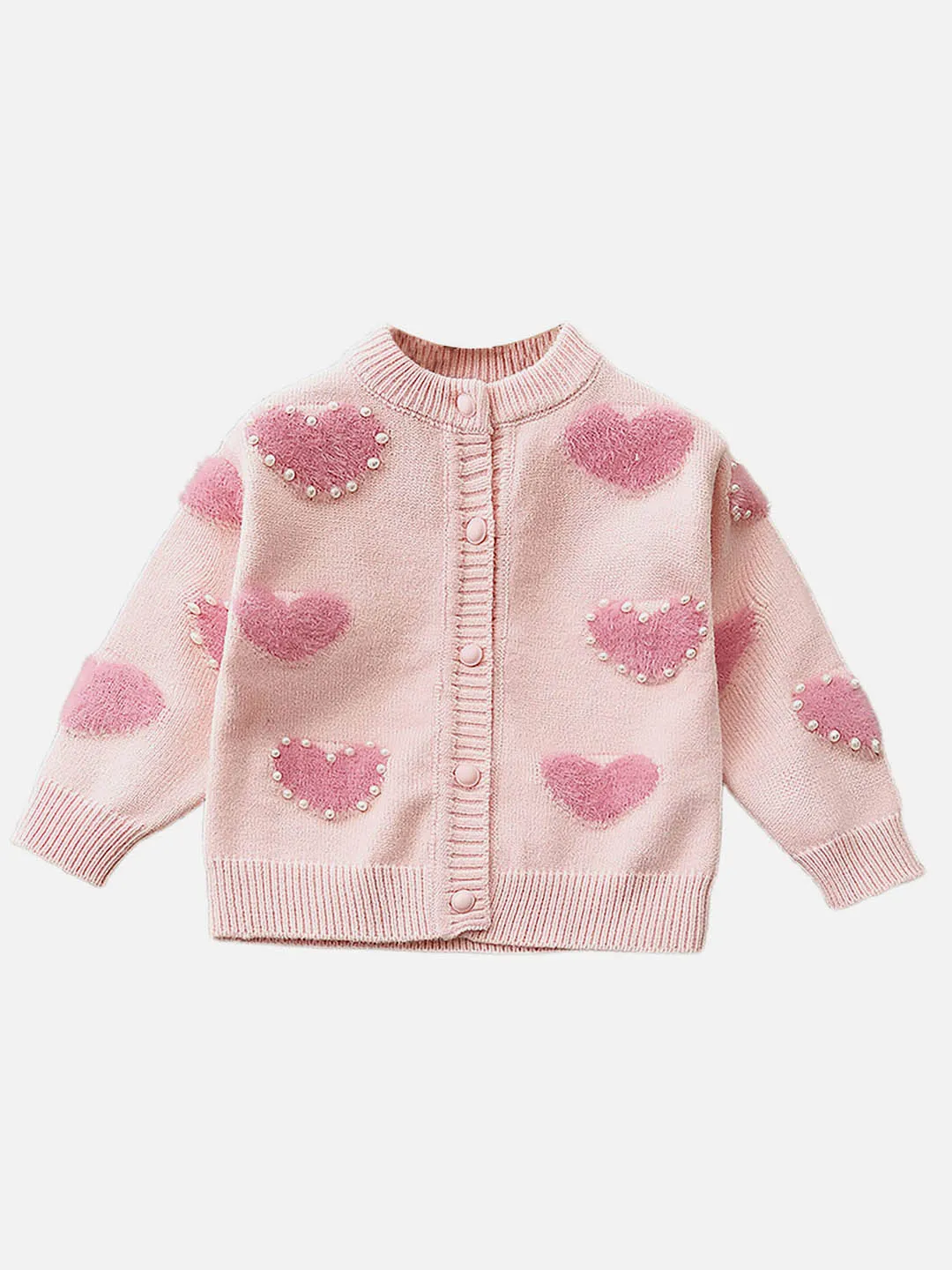 Little Surprise Box Baby Pink Pearl Hearts Warmer cardigan Sweater for Kids