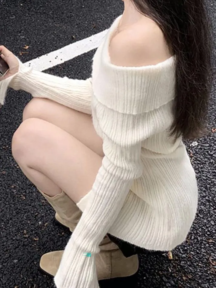 Long Sleeve Off-Shoulder Ribbed-Knit Sweater