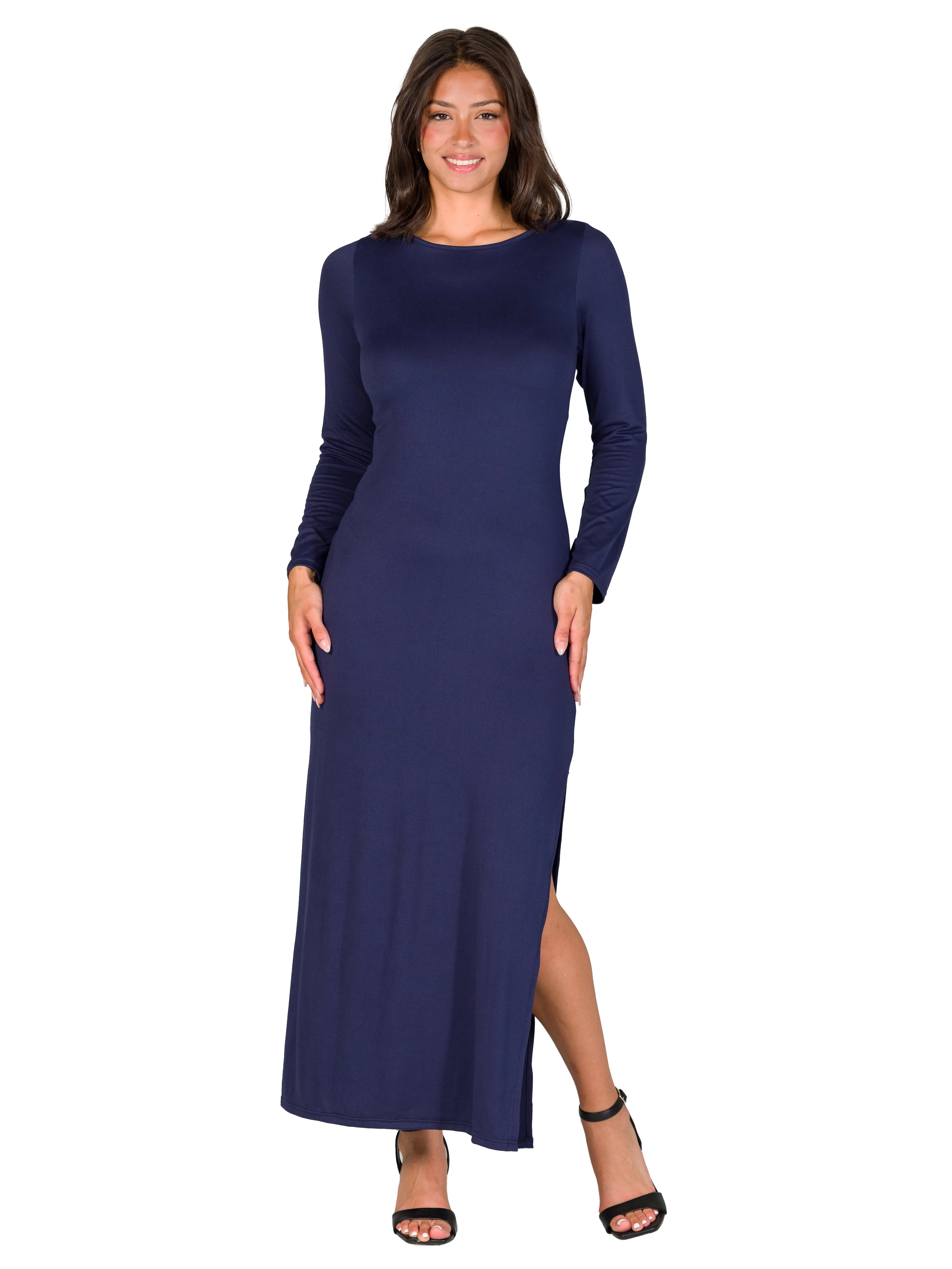 Long Sleeve Side Slit Fitted Maxi Dress