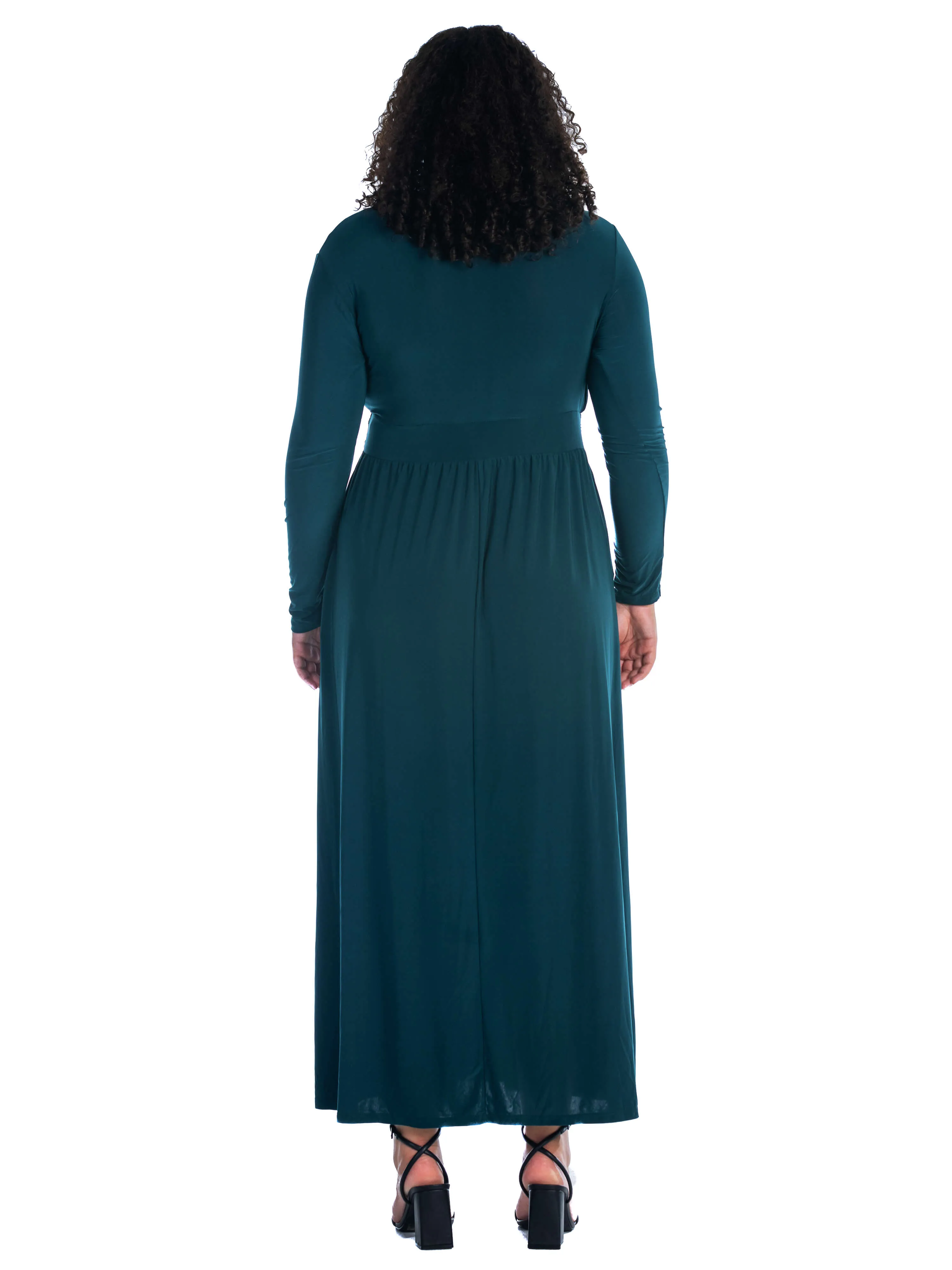 Long Sleeve V Neck Side Slit Plus Size Maxi Dress