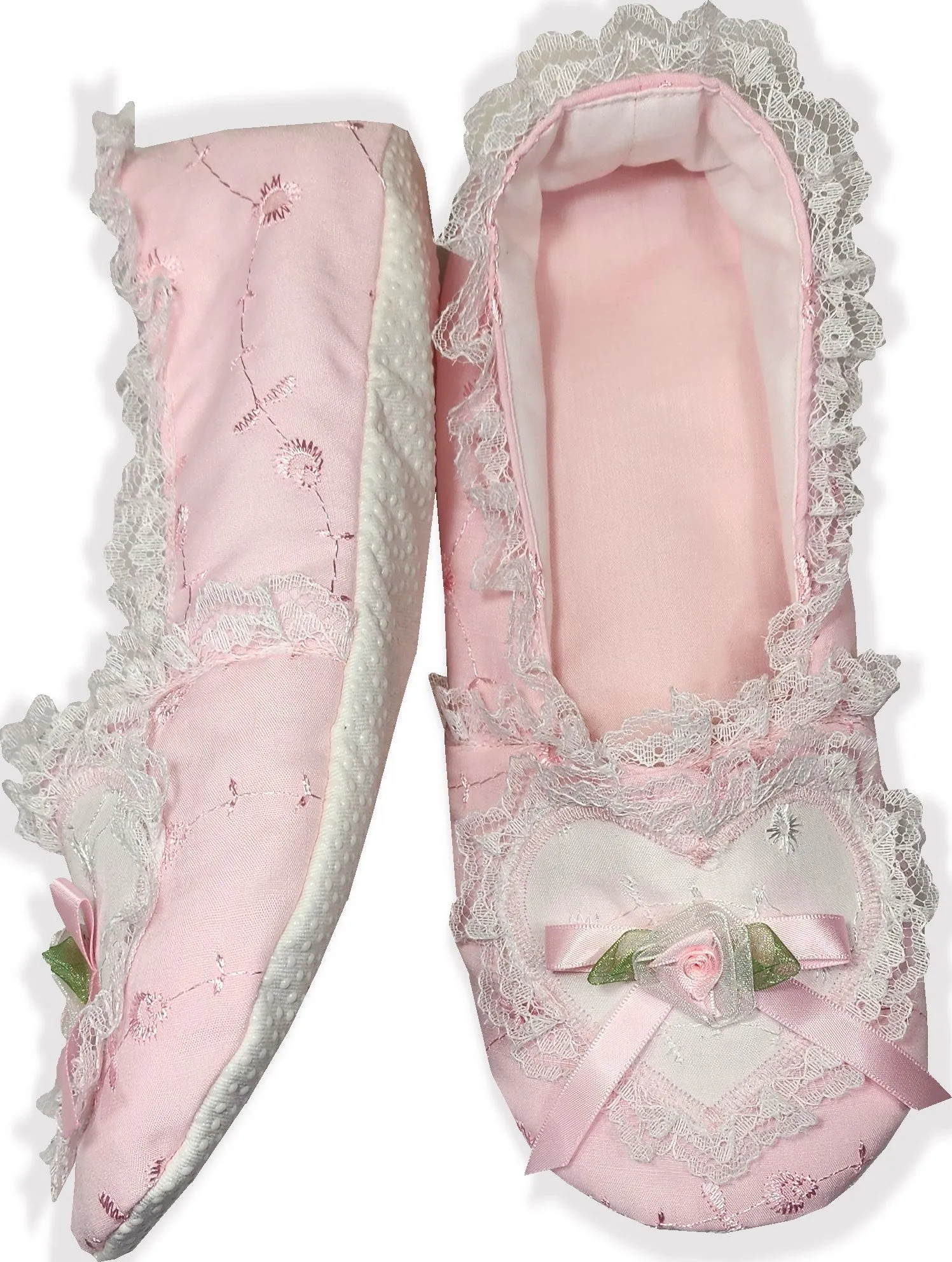 Made to Fit You Pink Heart Eyelet Adult Baby Sissy Booties Slippers by Leanne's