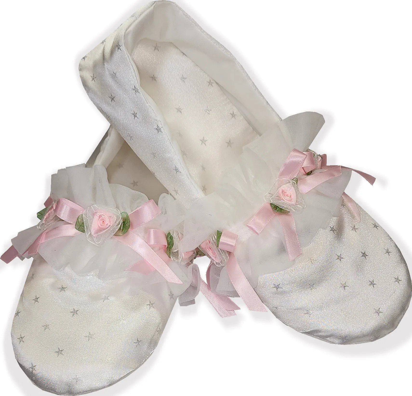 Made to Fit You White Satin Adult Baby Sissy Slippers Booties by Leanne's