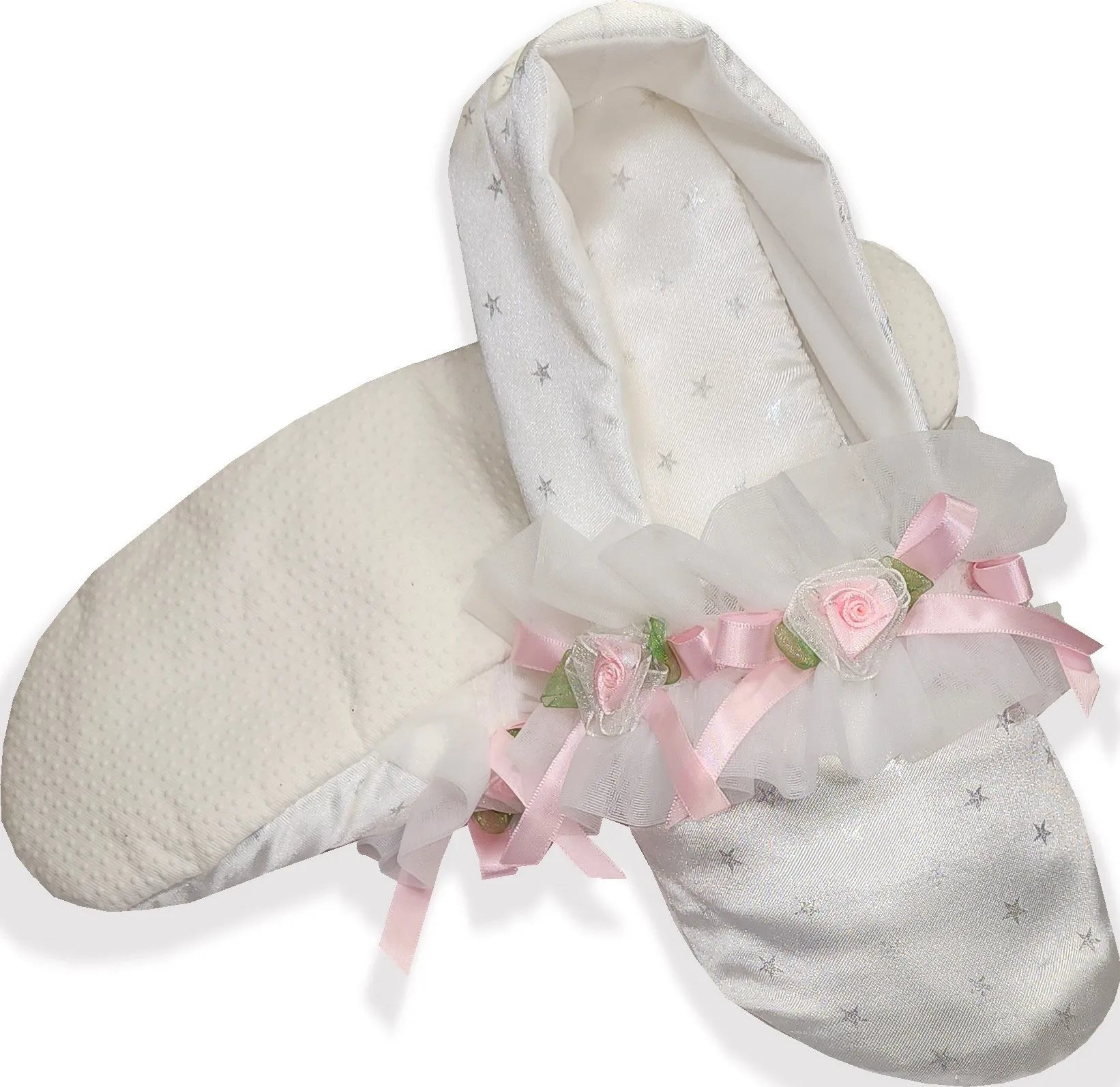 Made to Fit You White Satin Adult Baby Sissy Slippers Booties by Leanne's