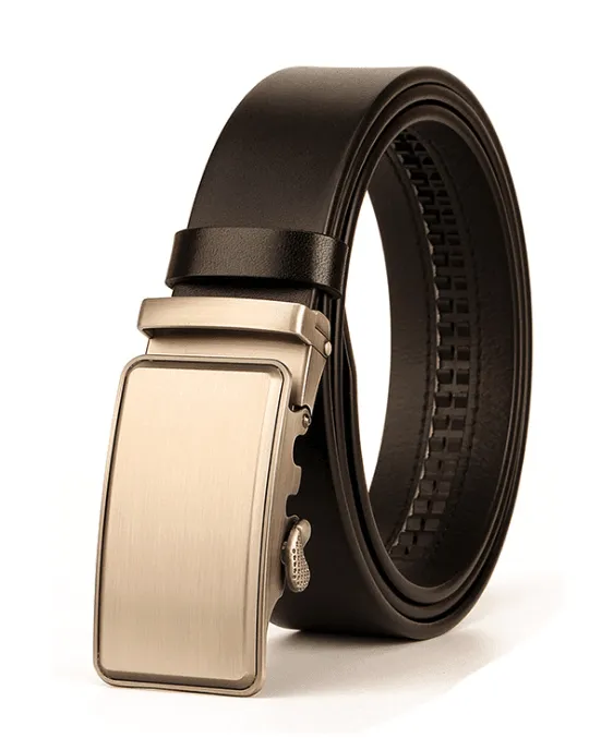 Matt Finish Ratcheted Leather Dress Belt