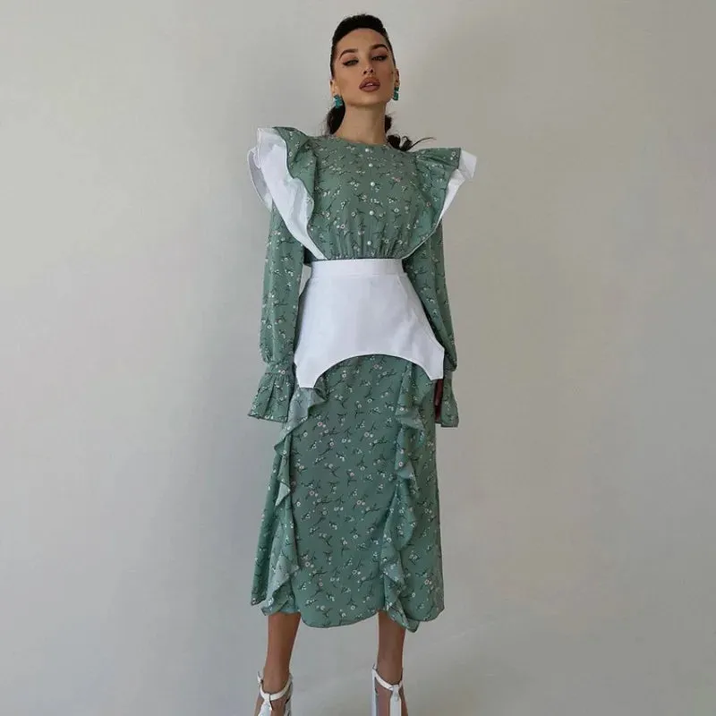 Maxi Long Long Casual Sleeve Ruffle Women Floral Dress Dress