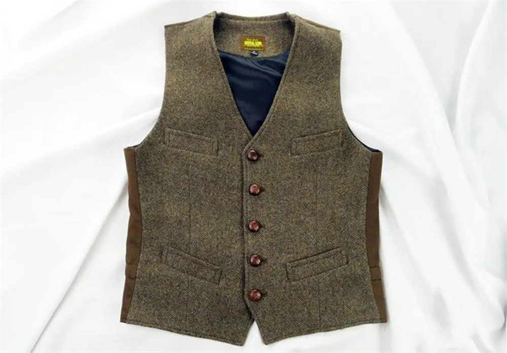 Men's Green-Grey Tweed Vest