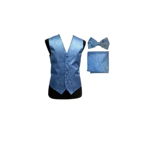 Men's paisley Tuxedo VEST Waistcoat_bowtie & hankie set formal wedding dusty blue