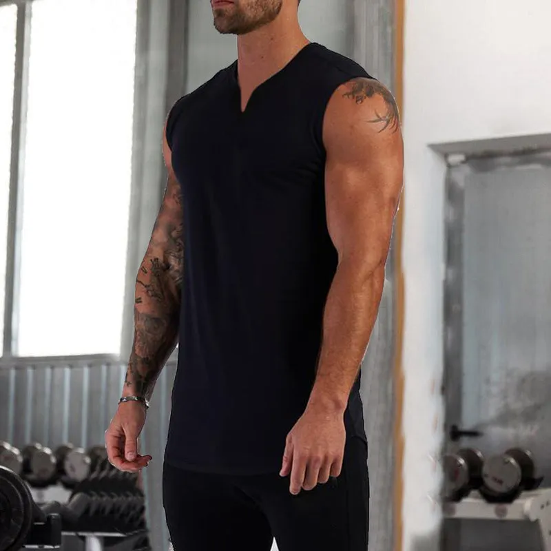 Men's Summer Single-colored Sports Vest with V-neck