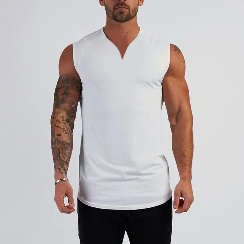 Men's Summer Single-colored Sports Vest with V-neck