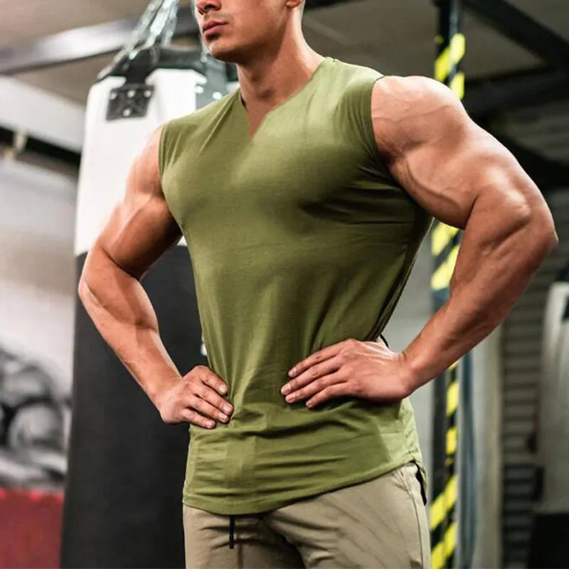 Men's Summer Single-colored Sports Vest with V-neck