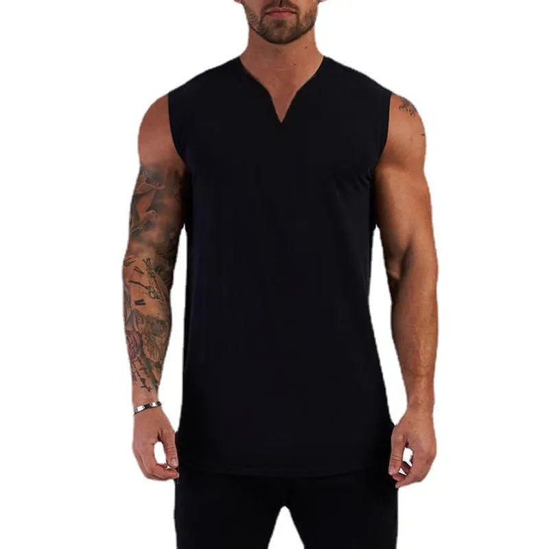 Men's Summer Single-colored Sports Vest with V-neck