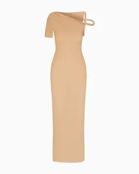 Mesh Stretch Twist Maxi Dress | Nude