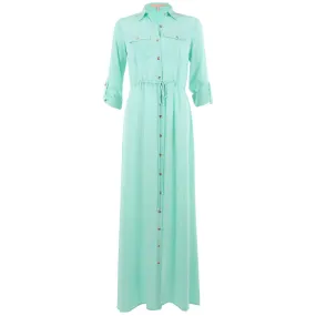 Mint Drawstring Maxi Shirtdress