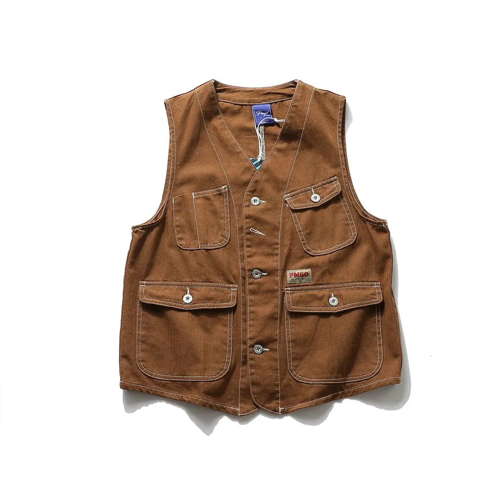 Multi Pocket Cargo Vest Safari Style Sleeveless Jacket for Men