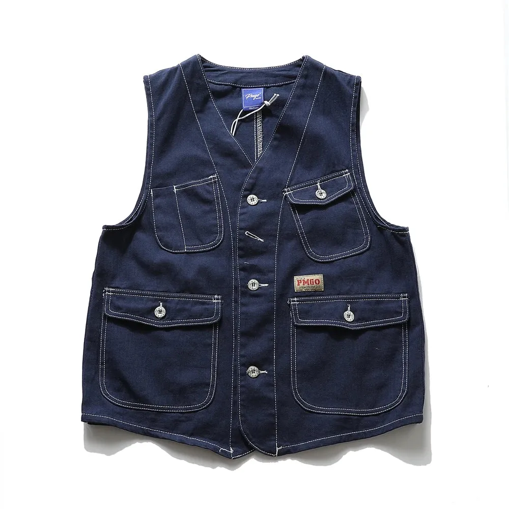 Multi Pocket Cargo Vest Safari Style Sleeveless Jacket for Men