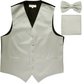 New Men's formal vest Tuxedo Waistcoat_bowtie & hankie set wedding prom silver