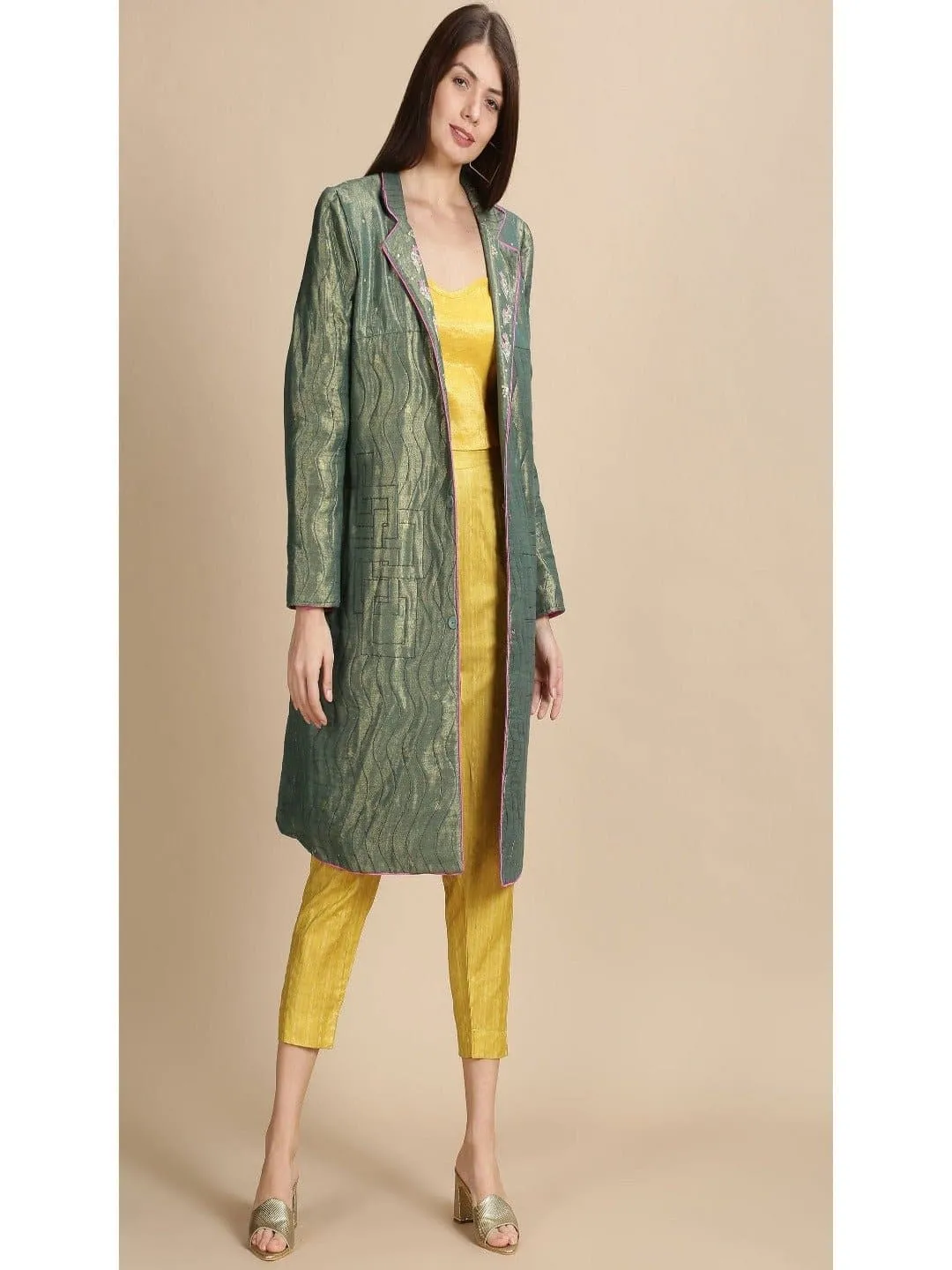 Olive Banarsi Zari Quilted Jacket