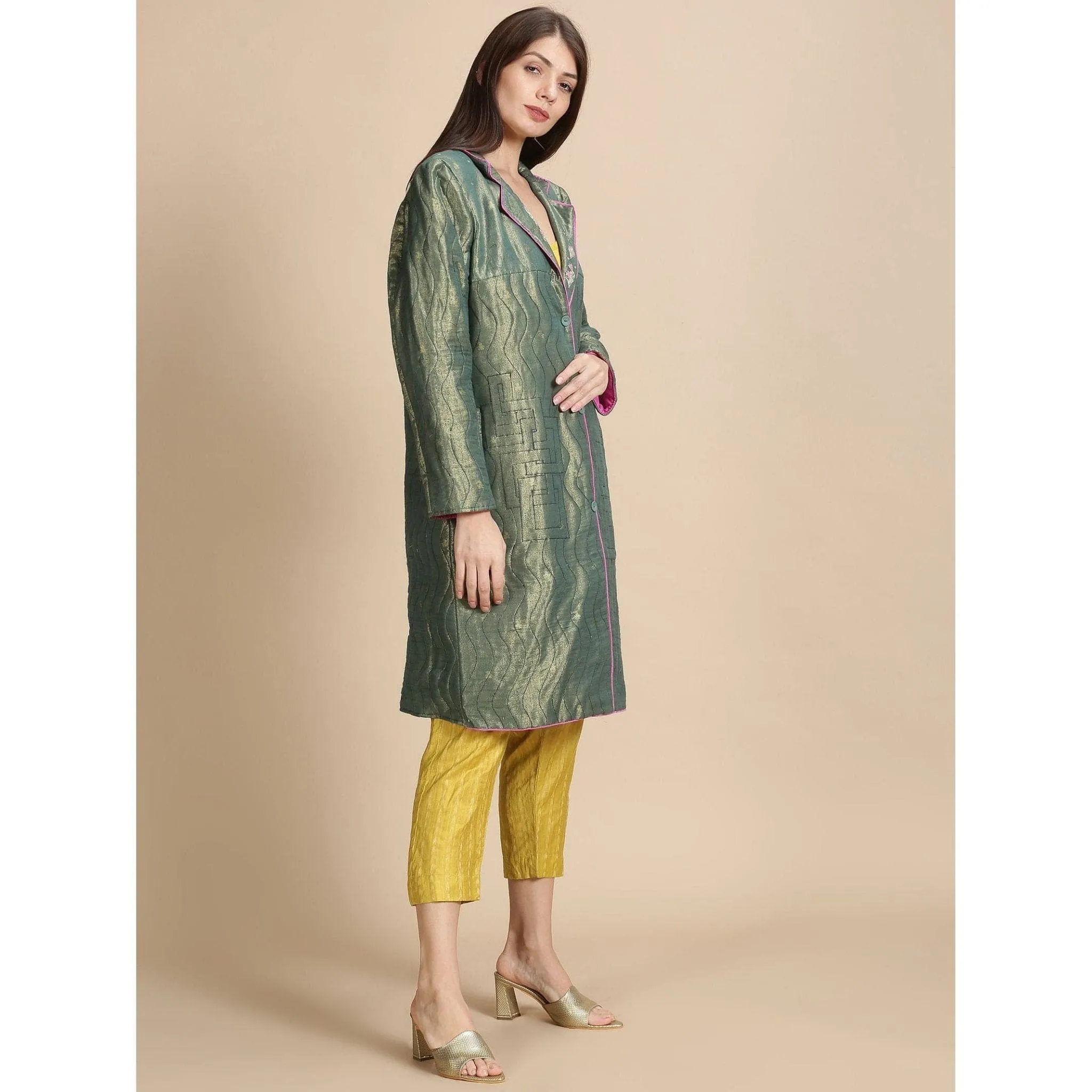 Olive Banarsi Zari Quilted Jacket