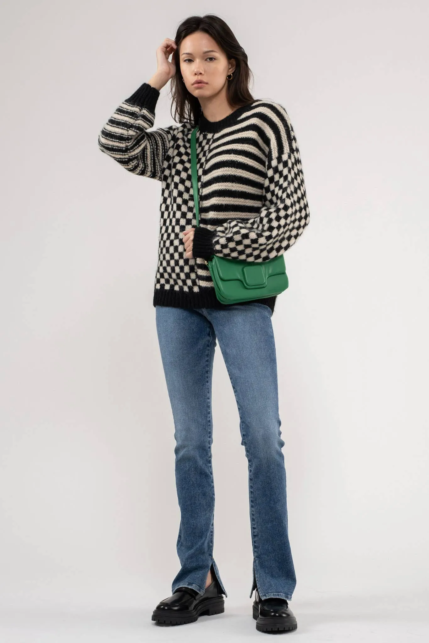 Olive Stripe & Checkered Sweater