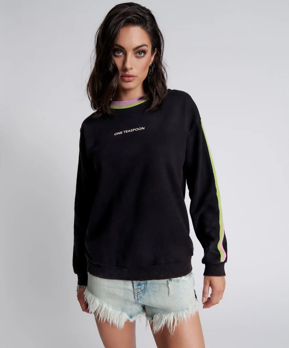 ONE TEASPOON Womens  So Sporty One Teaspoon Logo Sweater Black Acid