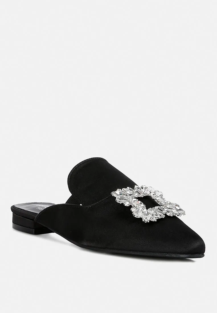 PERRINE Diamante Brooch Slip On Mules in Black