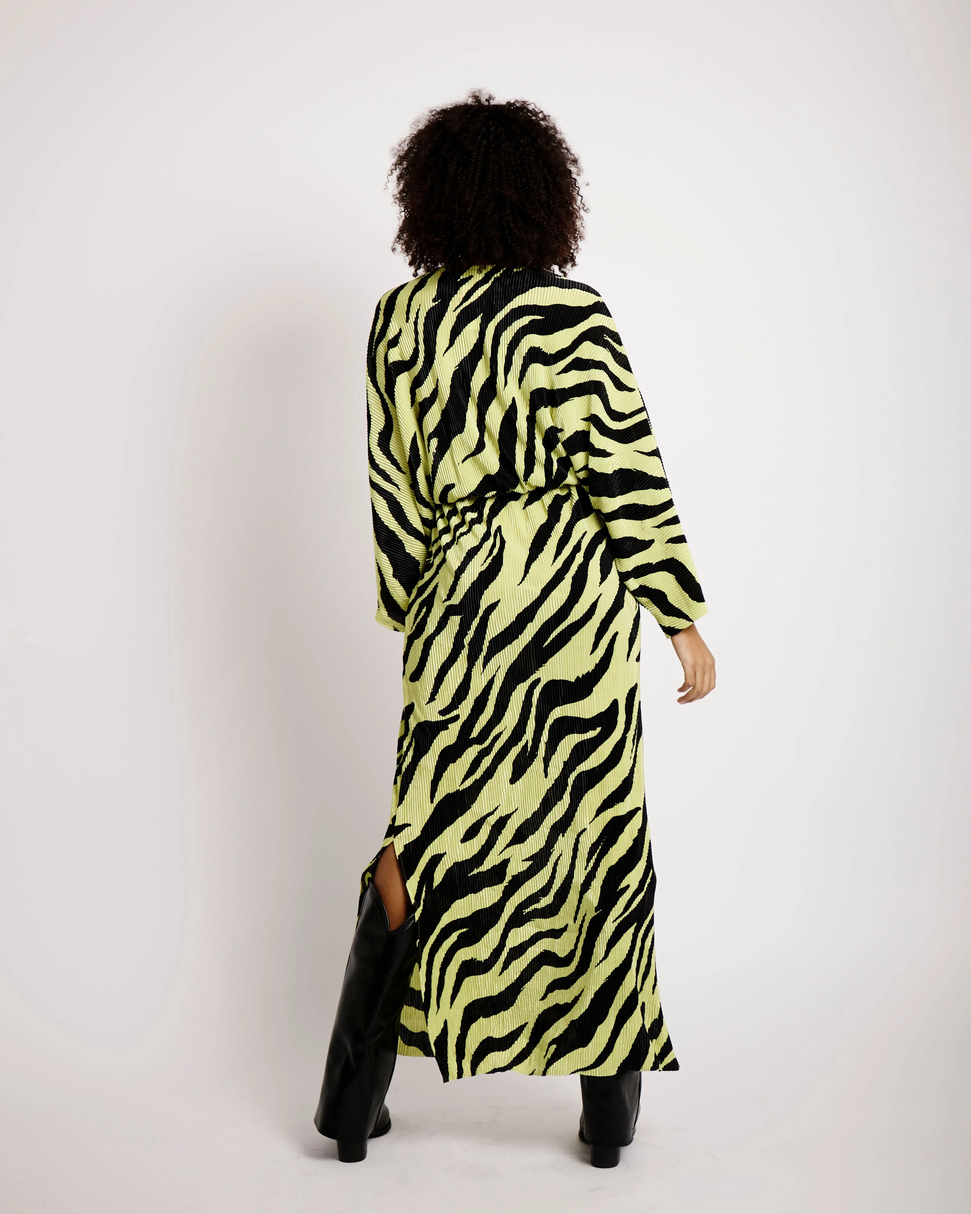 plisse black zebra Dress in Black and Lime