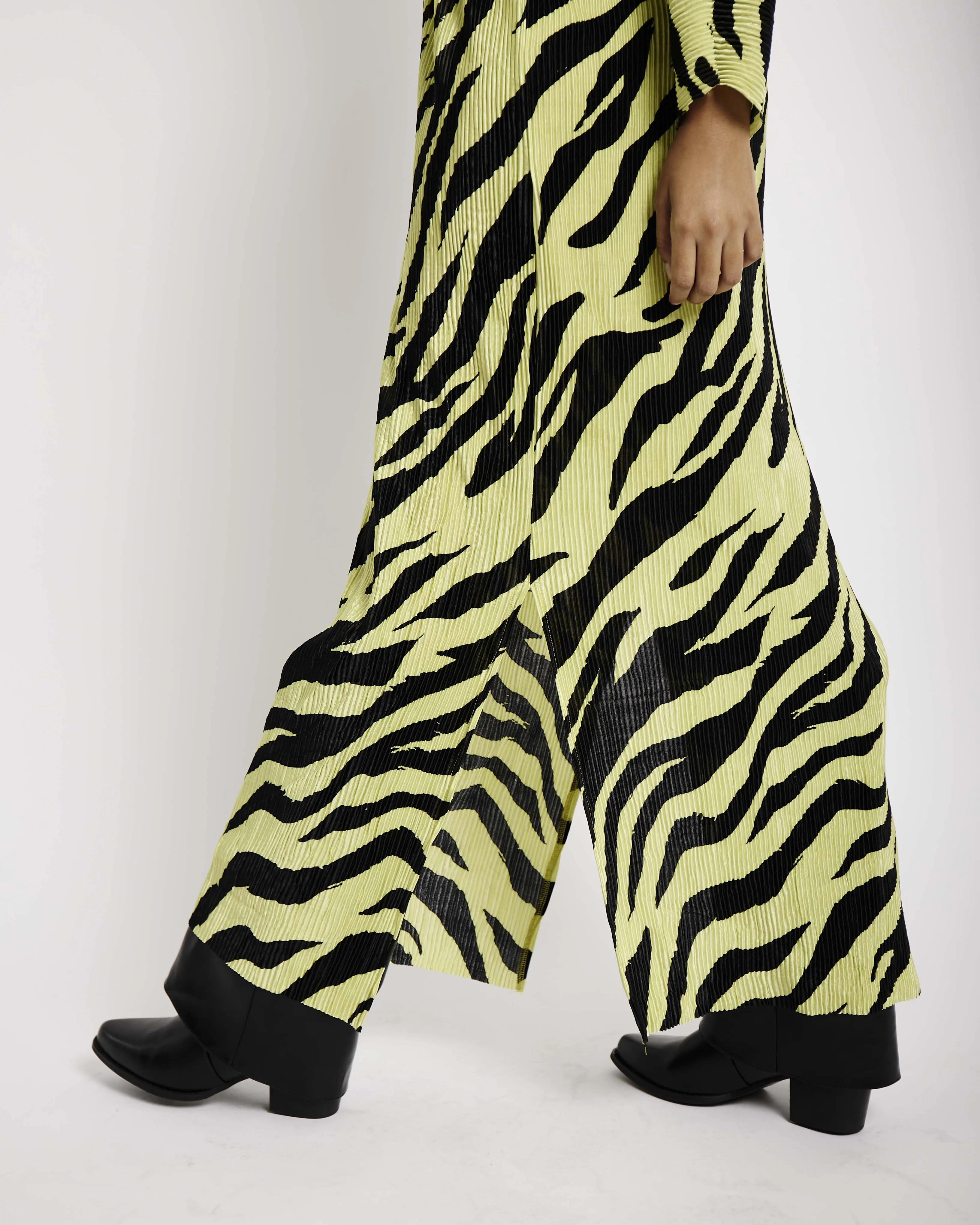 plisse black zebra Dress in Black and Lime