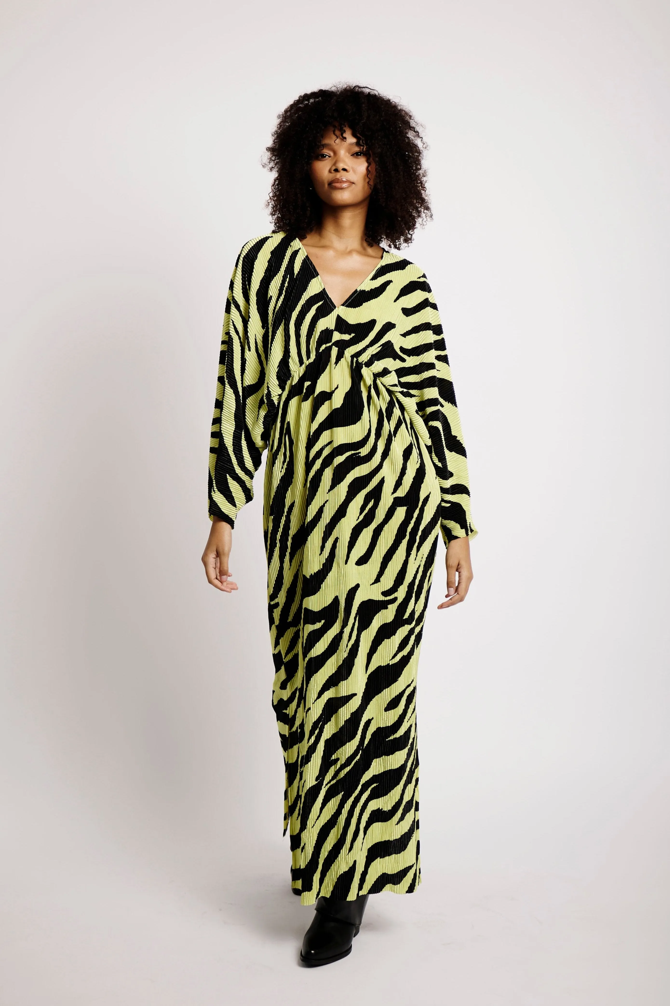 plisse black zebra Dress in Black and Lime