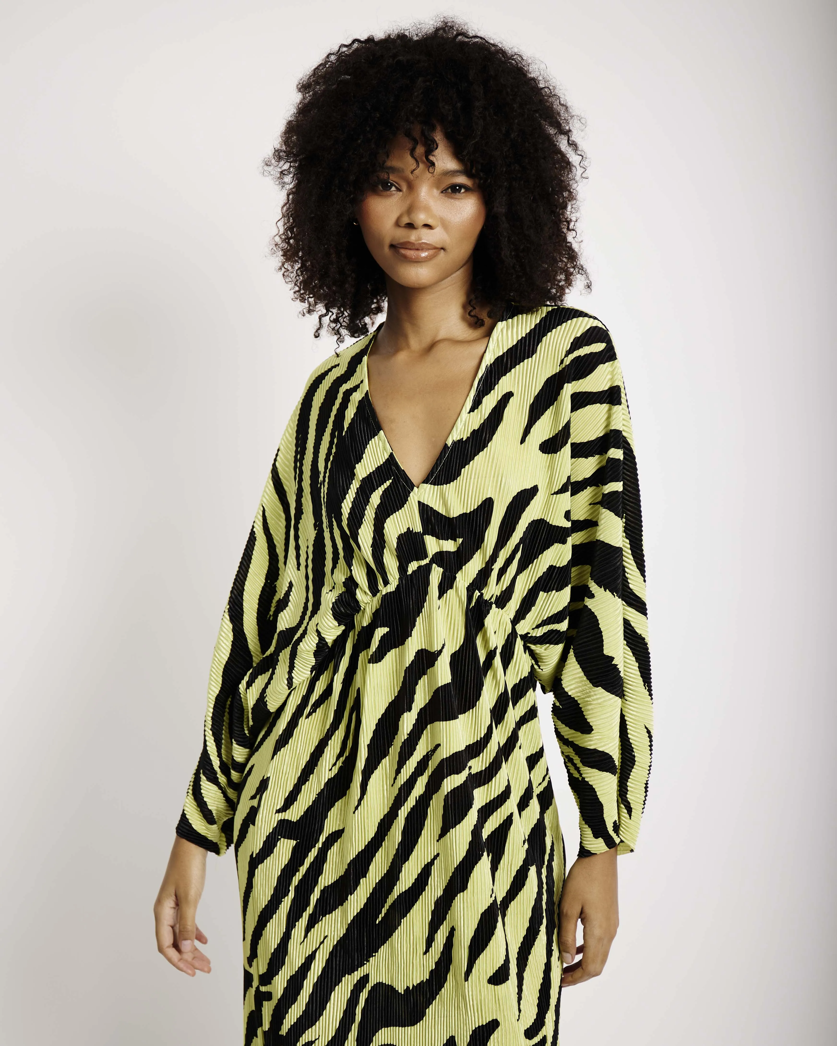 plisse black zebra Dress in Black and Lime