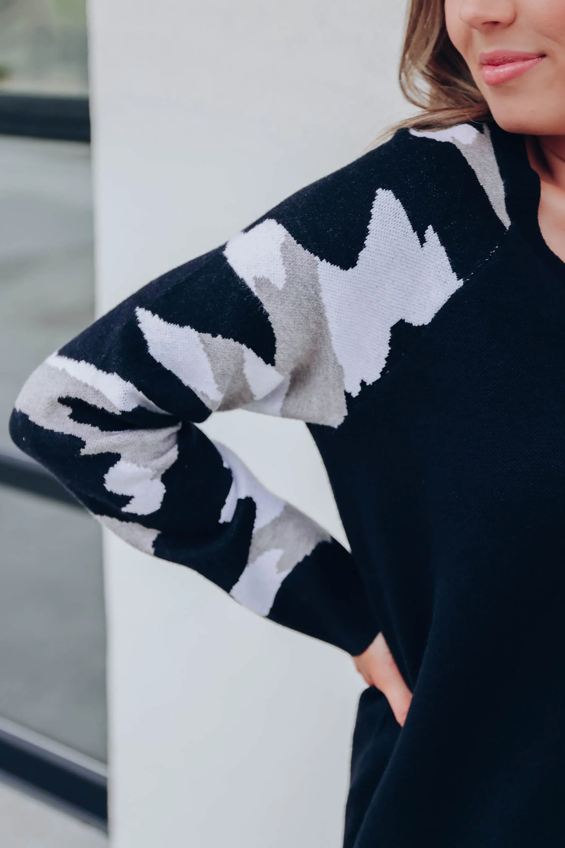 Porter Camo Contrast Sweater - Black